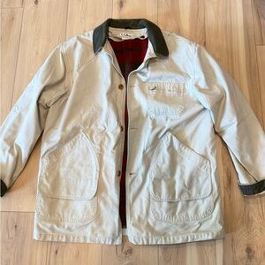 L.L. Bean Freeport Maine Men's Canvas Field Coat in Beige with Dark Collar